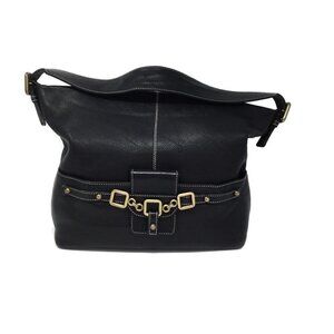 Carbotti Black Hobo Satchel Pebbled Leather Bag